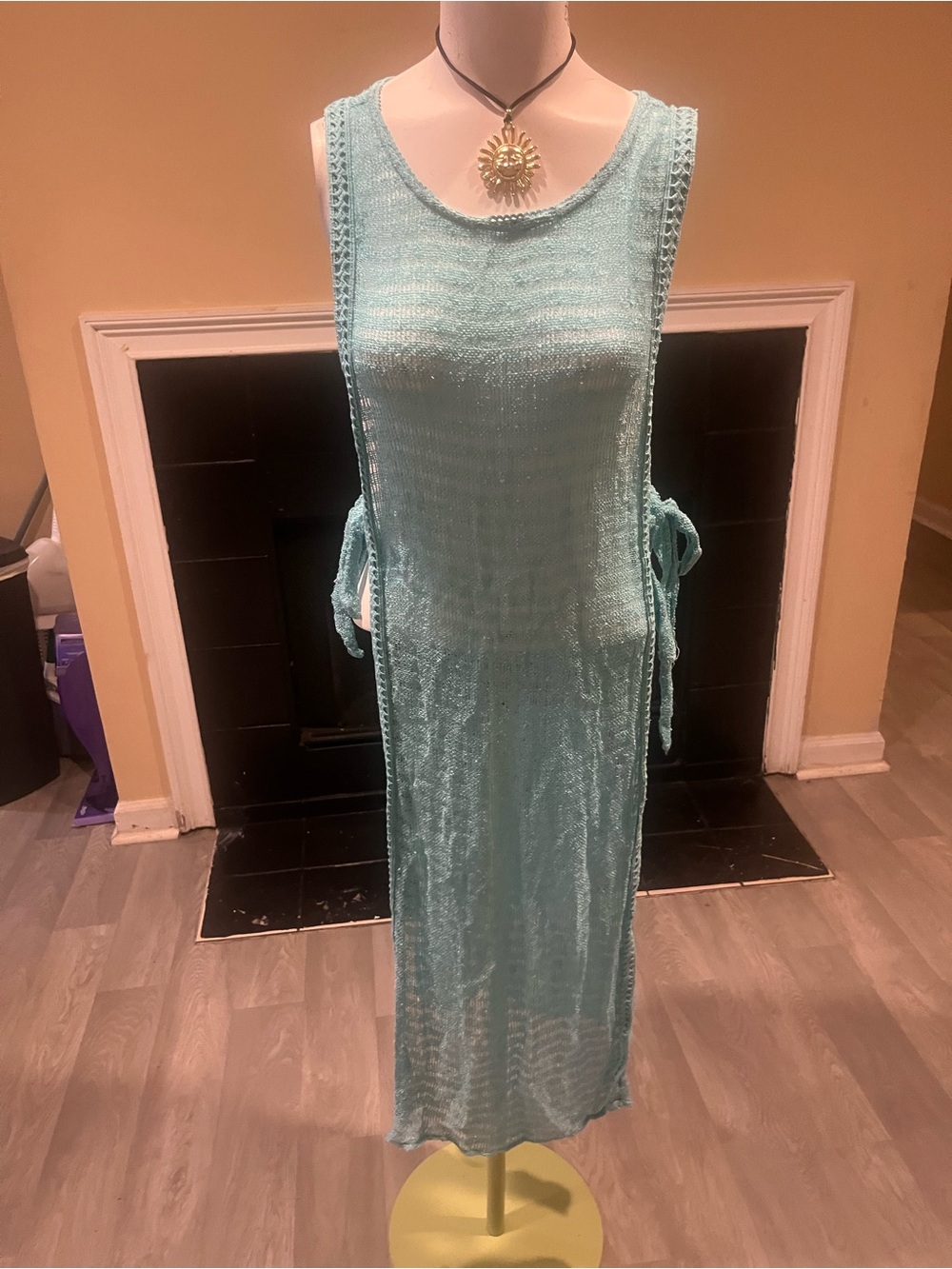Surf Gypsy Teal Crochet coastal knit cover up dress